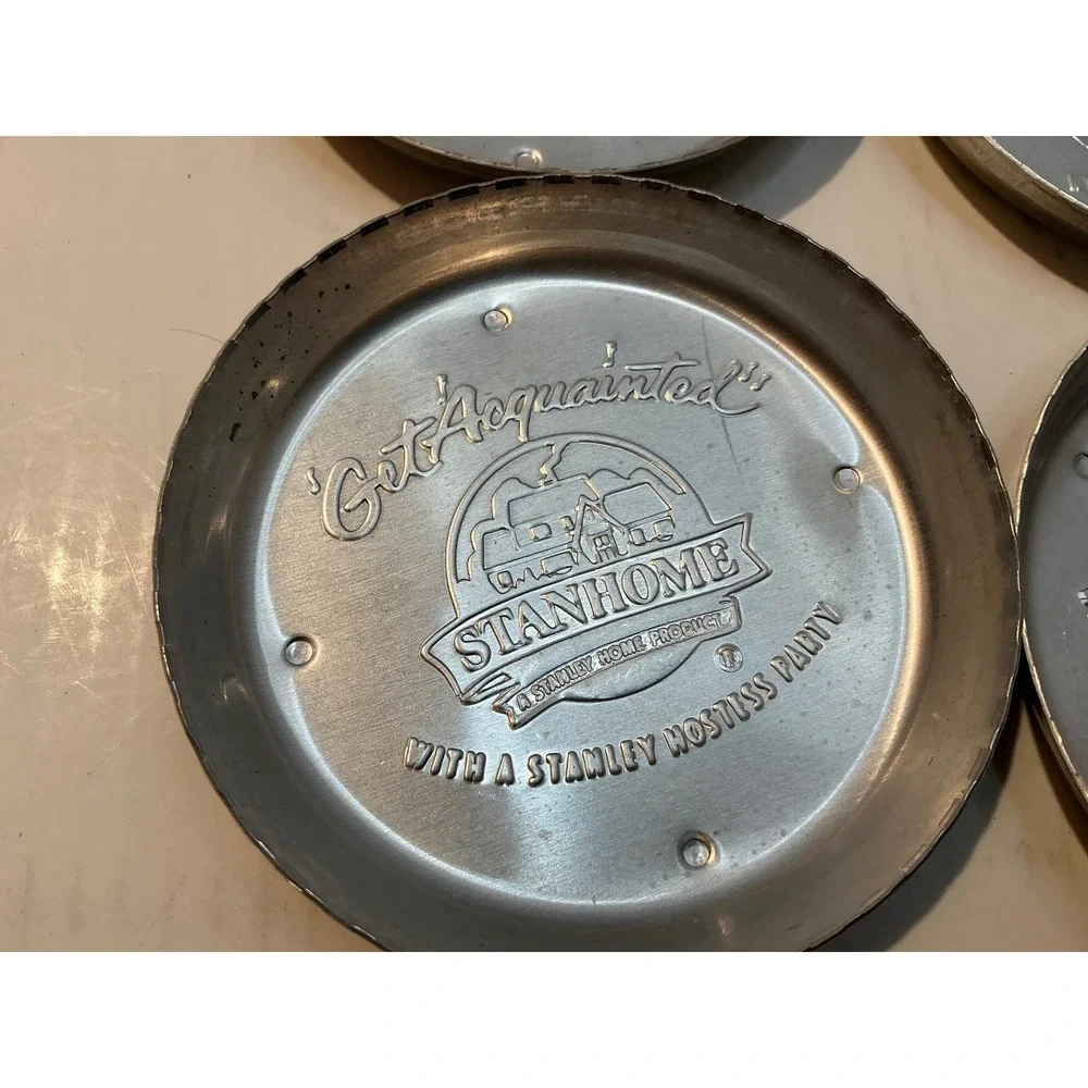 Stanhome Vintage Aluminum Coasters Get Acquainted Stanley Hostess Party Set of 8